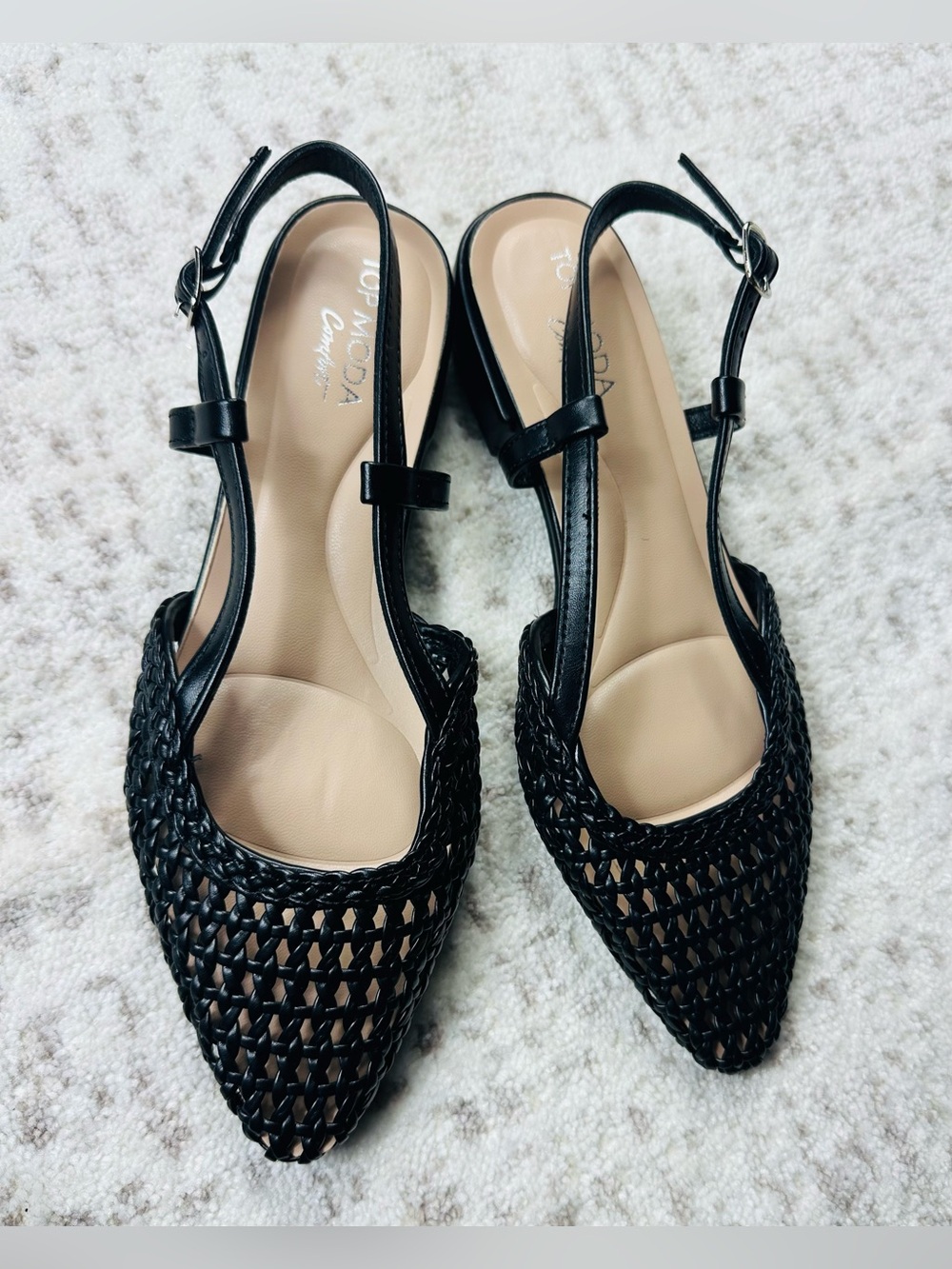3 for $36 Sale. TOP Moda Black Woven Pointed Slingback Mules